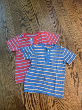 PAIR of primary Striped Short Sleeve Henley Tees t shirts